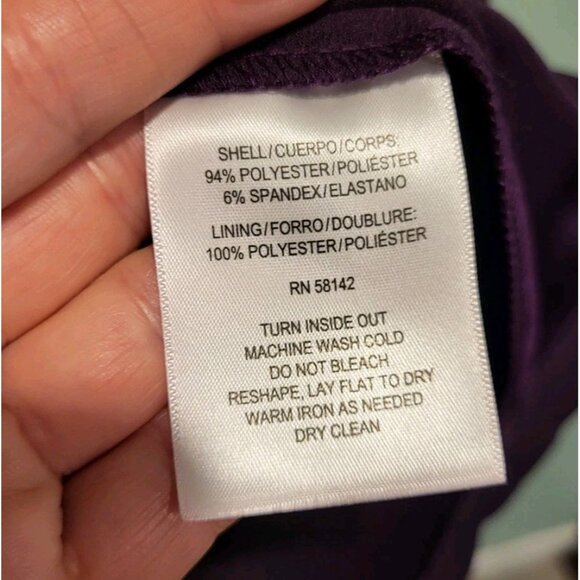 New Maggie London Purple Short Sleeve High Neck Bow Pencil Dress Sz 4 Office - Picture 7 of 7